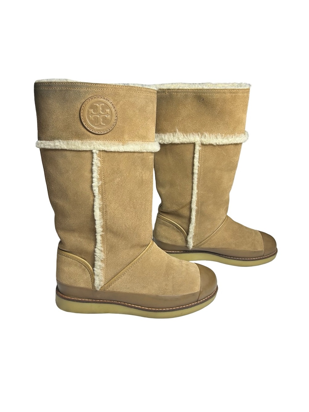 Tory Burch Amelie Suede Shearling Boots Tan Size 8.5 (Est)